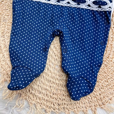 Macacão Trape Zape - Dois corações com Poá - Azul Marinho e Off White